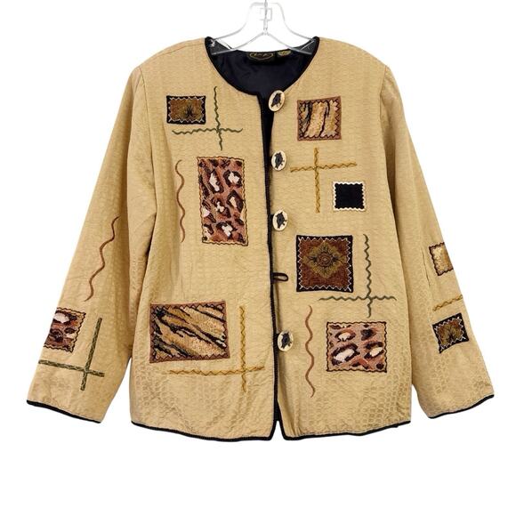 Patchwork Jackets & Blazers - Vintage Julia Kim Artsy Blazer Embroidered Jacket Patchwork Tapestry Size Small